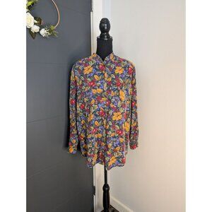 Vintage LizWear Floral Button-Up Shirt‎ Multicolor Fall-Inspired Pattern Size M